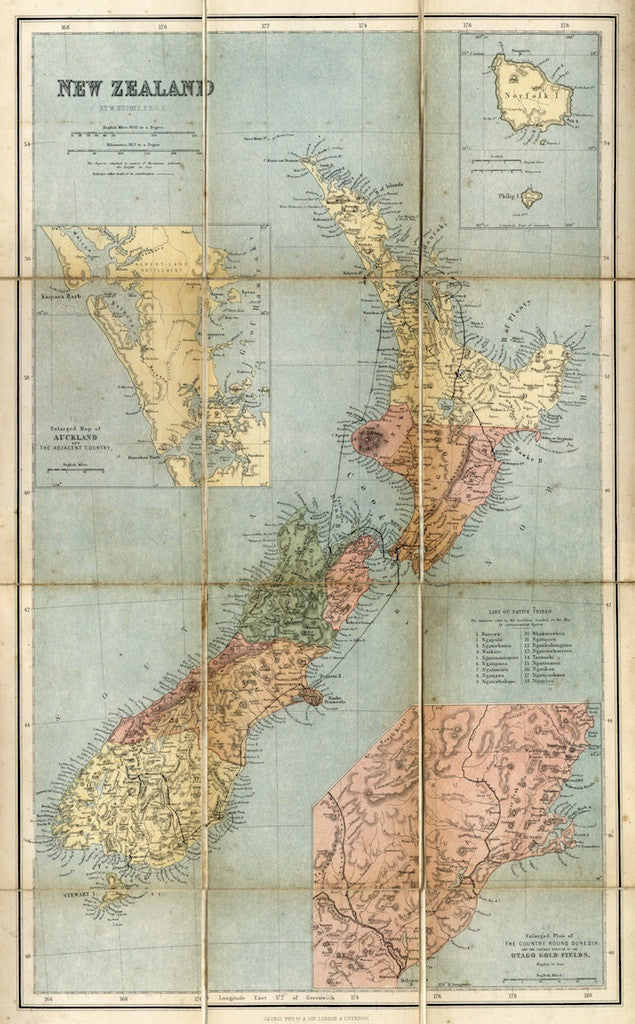 Reproduction of a map of New Zealand by W. Hughes F.R.G.S.