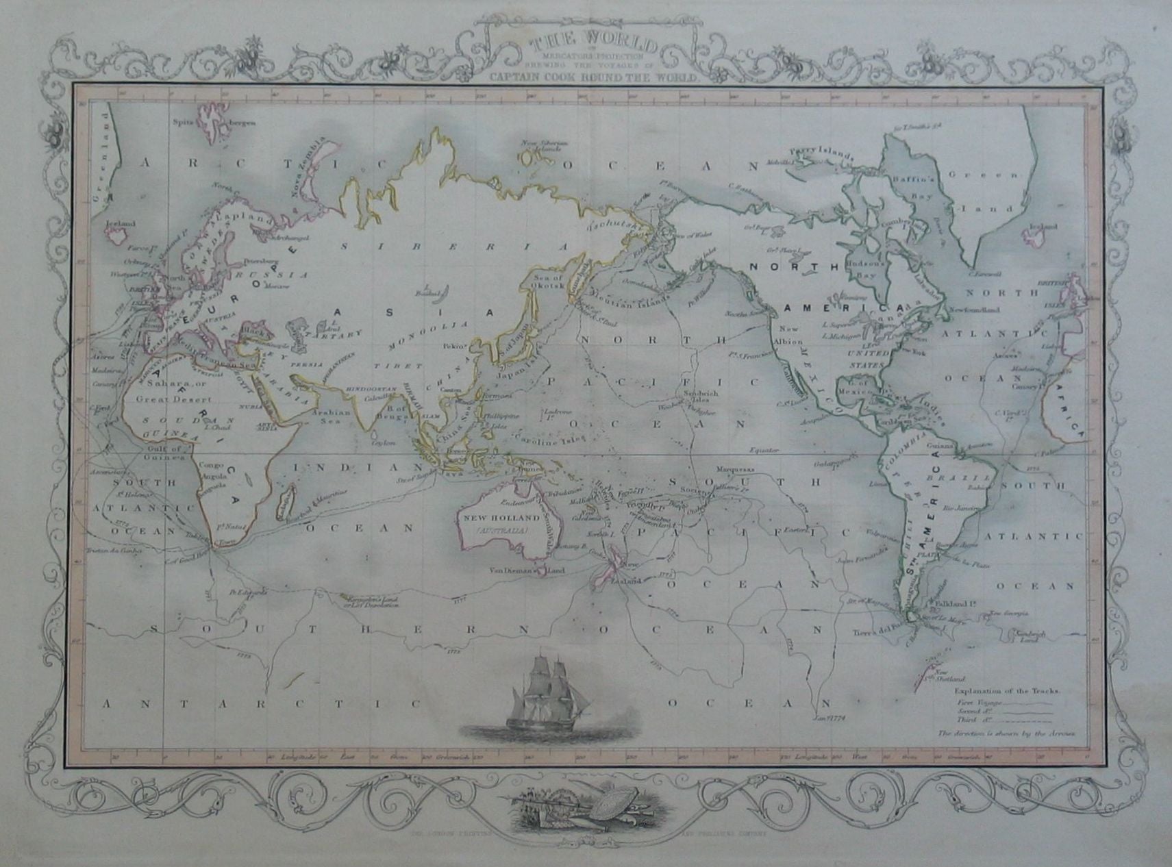 World Map showing Cook's Voyages [Reproduction]