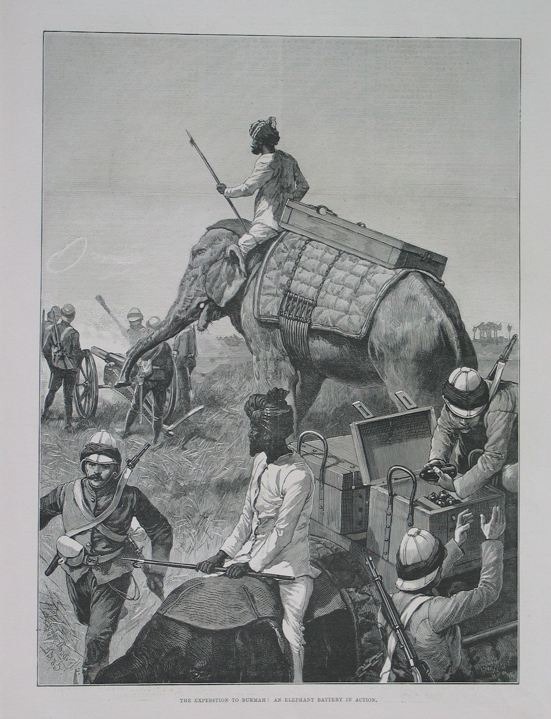 The Expedition to Burmah(sic) : An elephant battery in action.