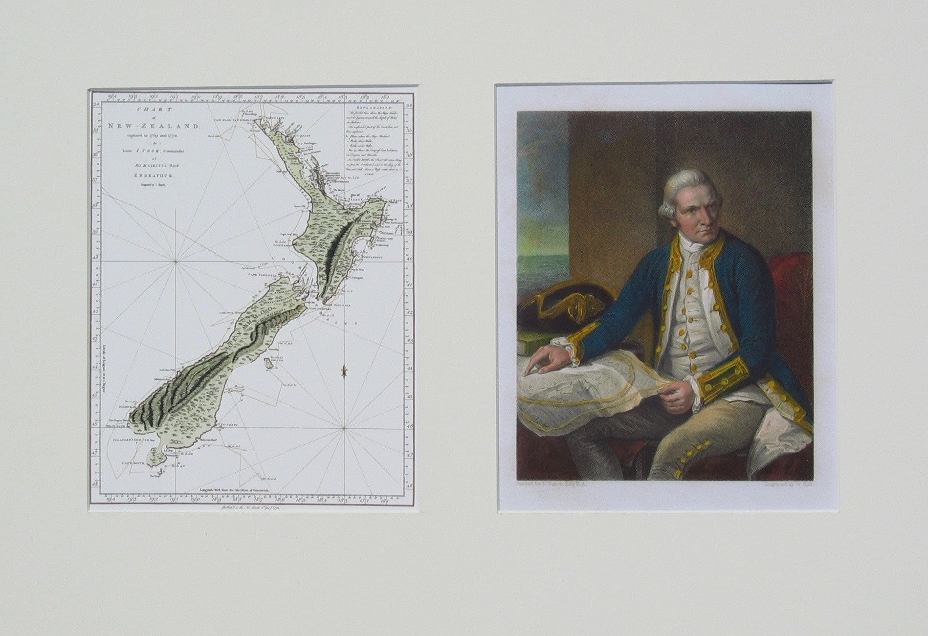 Twin images of Cook with 1772 chart