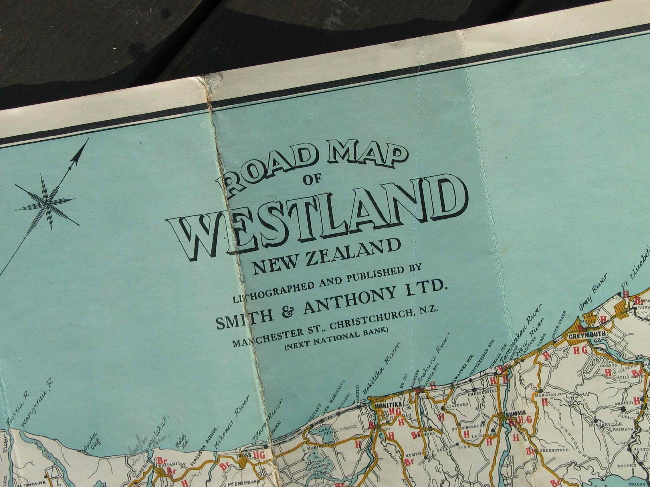 Folding map of Westland, South Island of New Zealand